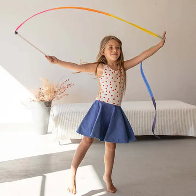 Rainbow Silk & Wood Streamer - Wand For Pretend Play