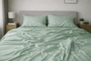 Organic cotton sateen sheet set in seafoam green