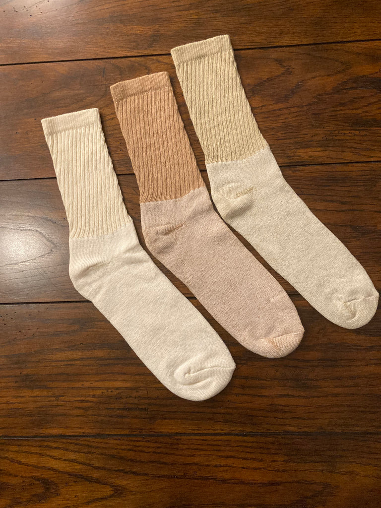 Organic Cotton Adult CREW Socks - Three Packs - Unisex - Men & Women Large