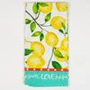 organic cotton lemon themed kitchen towel, folded