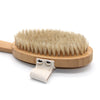 Natural bristle body brush for dry brushing and shower use