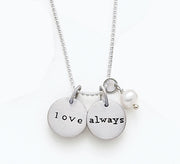 Women's Sterling Silver Love Always Matte Charms And A Pearl On Necklace