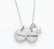Women's Sterling Silver Love Always Matte Charms And A Pearl On Necklace