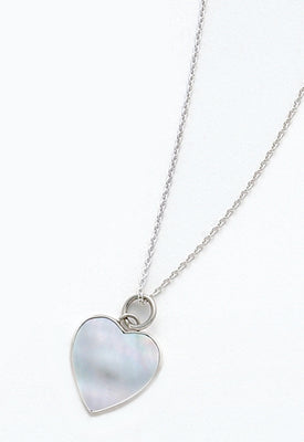 Women's Sterling Silver Mother Of Pearl Heart Shaped Necklace