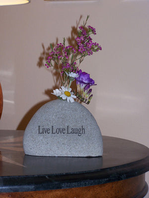 Engraved Stone Vase: Live Laugh Love