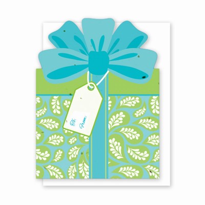 Grow A Note Gift Card Holder - Blue with Green Leaves Gift Box Design