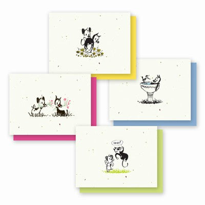 Grow A Note Just - Mutts with Flowers in Mouths Blank Cards - pink envelopes - pack of 4 cards