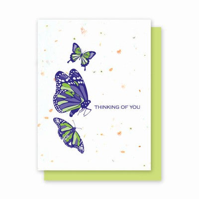 Grow A Note Just - Thinking of You Butterfly Blank Cards - green envelopes - pack of 4 cards