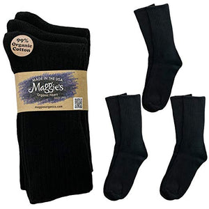 Maggie's 3 Pack Organic Cotton Adult Classic Crew Socks - Unisex - Men & Women