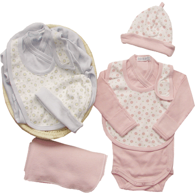 Organic Cotton Baby Gift Basket (new born to 3 months old) - pink dots