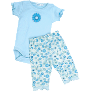 Organic Cotton Blue Flower Babybody With Trouser Set, nb-3m and 6-9m